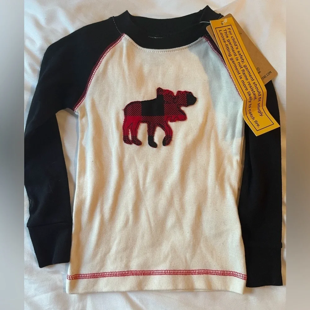 Moose Plaid Kid's Long Sleeve PJ Top